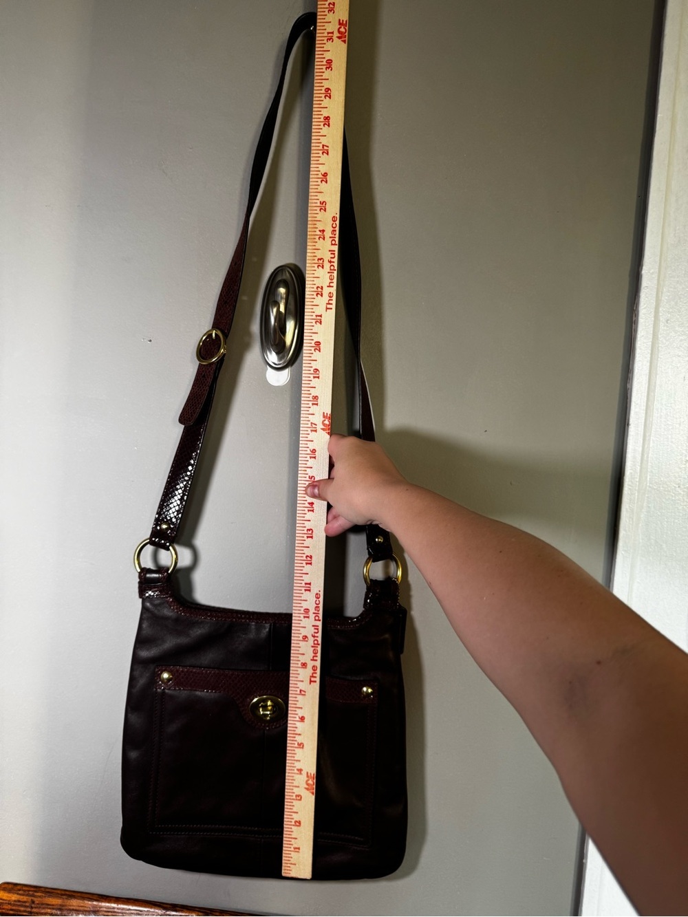 Coach Penelope Brown Leather Snake Trim Crossbody Bag - Picture 7 of 11